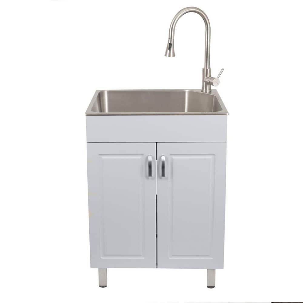 Presenza All-in-One Kit 24.09 in. x 21.33 in. Stainless Steel Laundry/Utility Sink with Faucet and Cabinet in Light Grey (3)
