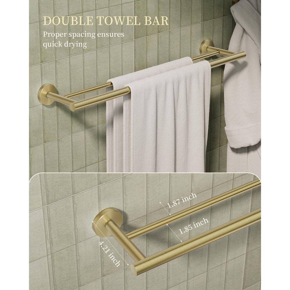 HOMEMYSTIQUE 5-Piece Bathroom Hardware Set with Towel Bar/Rack, Toilet Paper Holder, Towel/Robe Hook, Towel Ring in Brushed Gold (2)