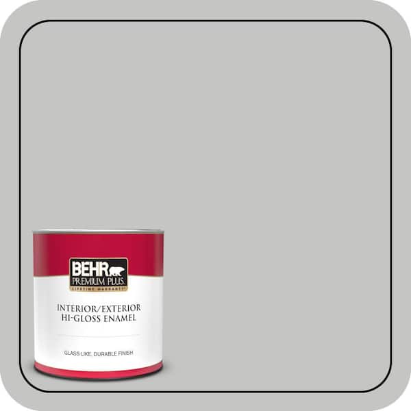 BEHR PREMIUM PLUS 1 qt. #N520-2 Silver Bullet Hi-Gloss Enamel Interior/Exterior Paint & Primer (2)