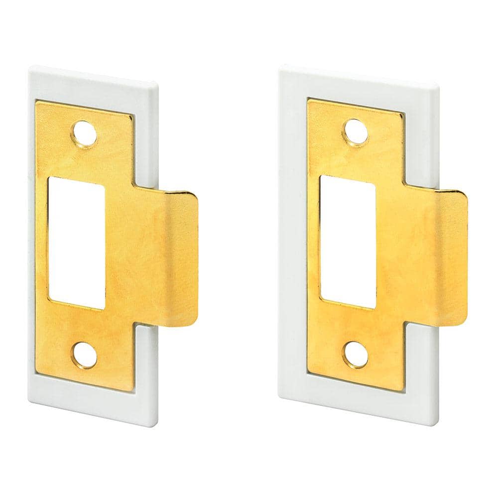 Prime-Line Fix-A-Latch Strike Plate Repair Kit, 1-3/8 in. and 1-3/4 in., Stamped Steel, Brass Plated Finish, White Plastic Base