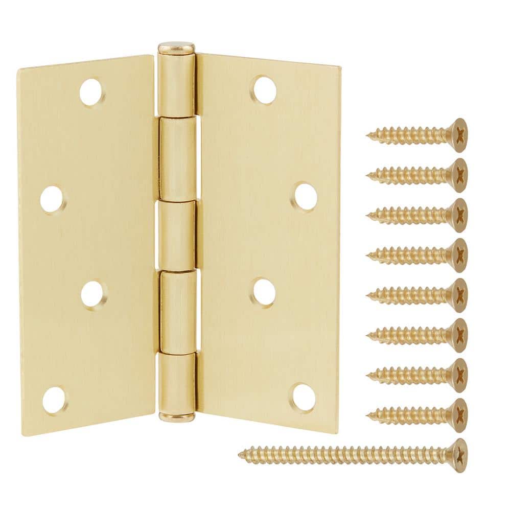 Everbilt 4 in. Square Radius Satin Brass Squeak-Free Door Hinge
