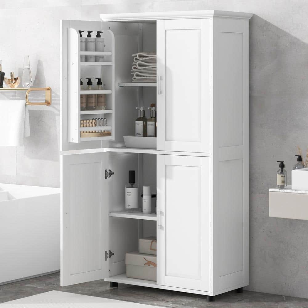 Tatayosi 31.29 in. W x 15.64 in. D x 62.28 in. H White Tall and Wide Bathroom Floor Storage Cabinet, Freestanding Linen Cabinet (3)