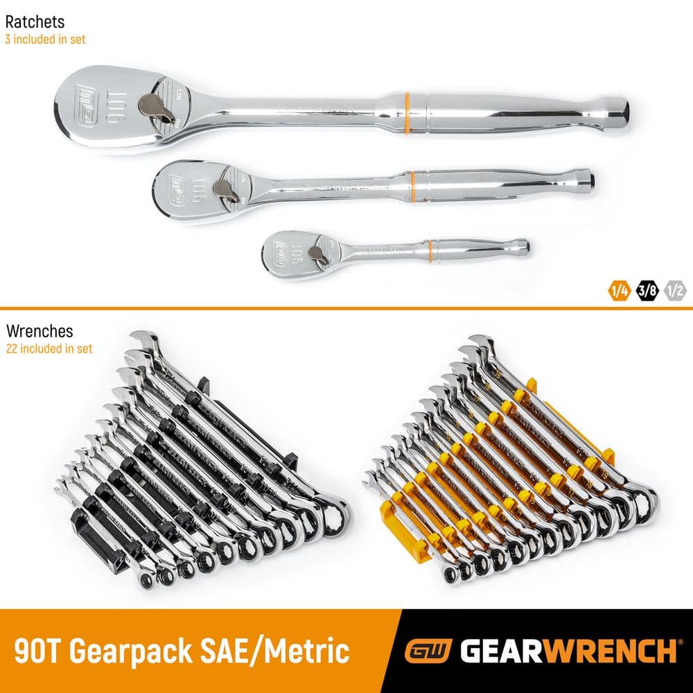 GEARWRENCH 90T Gearpack SAE/Metric Ratcheting Wrench and Ratchet Tool Set (25-Piece) (3)