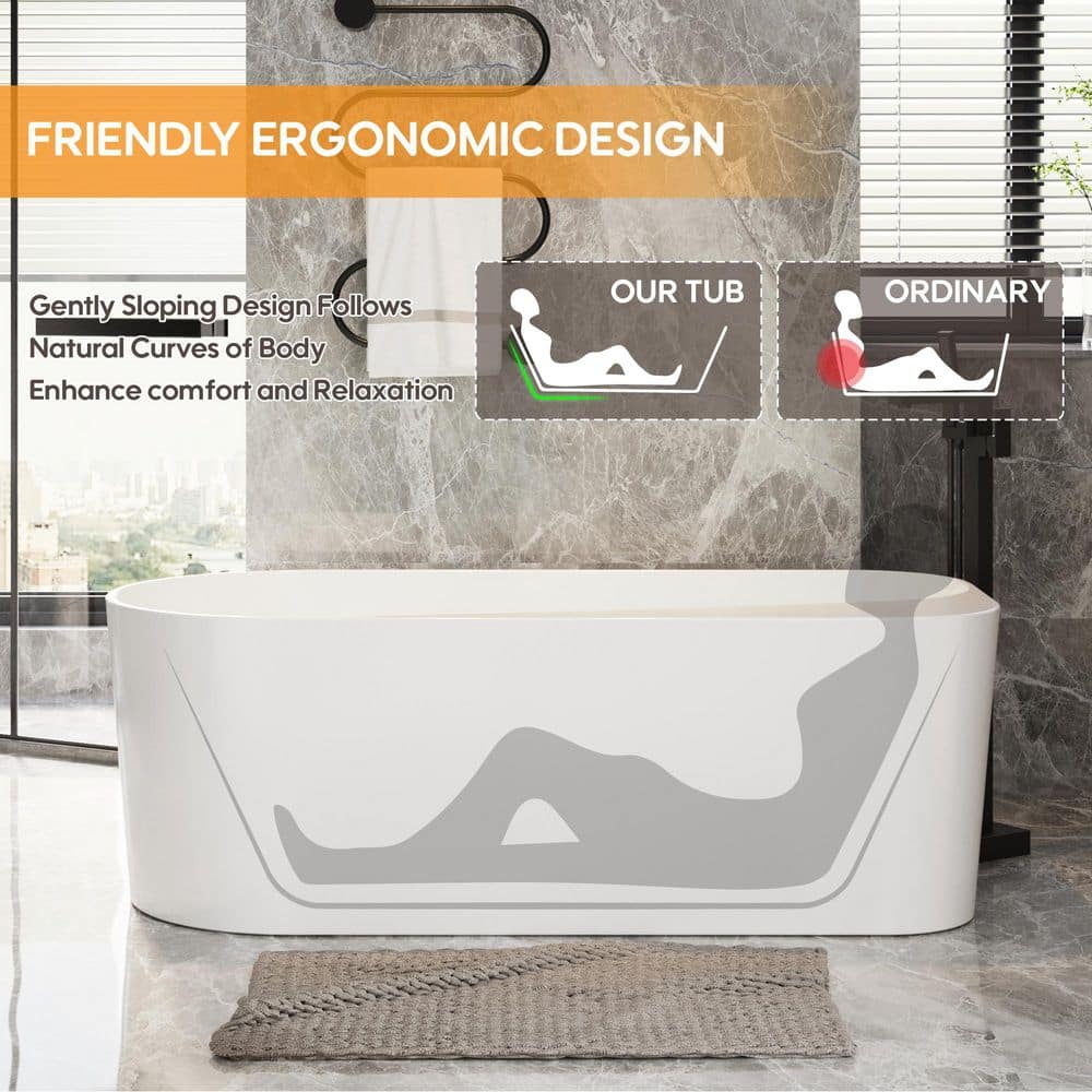 ANGELES HOME 67 in. x 31.5 in. Acrylic Freestanding Soaking Bathtub with Drain and Overflow in White (2)