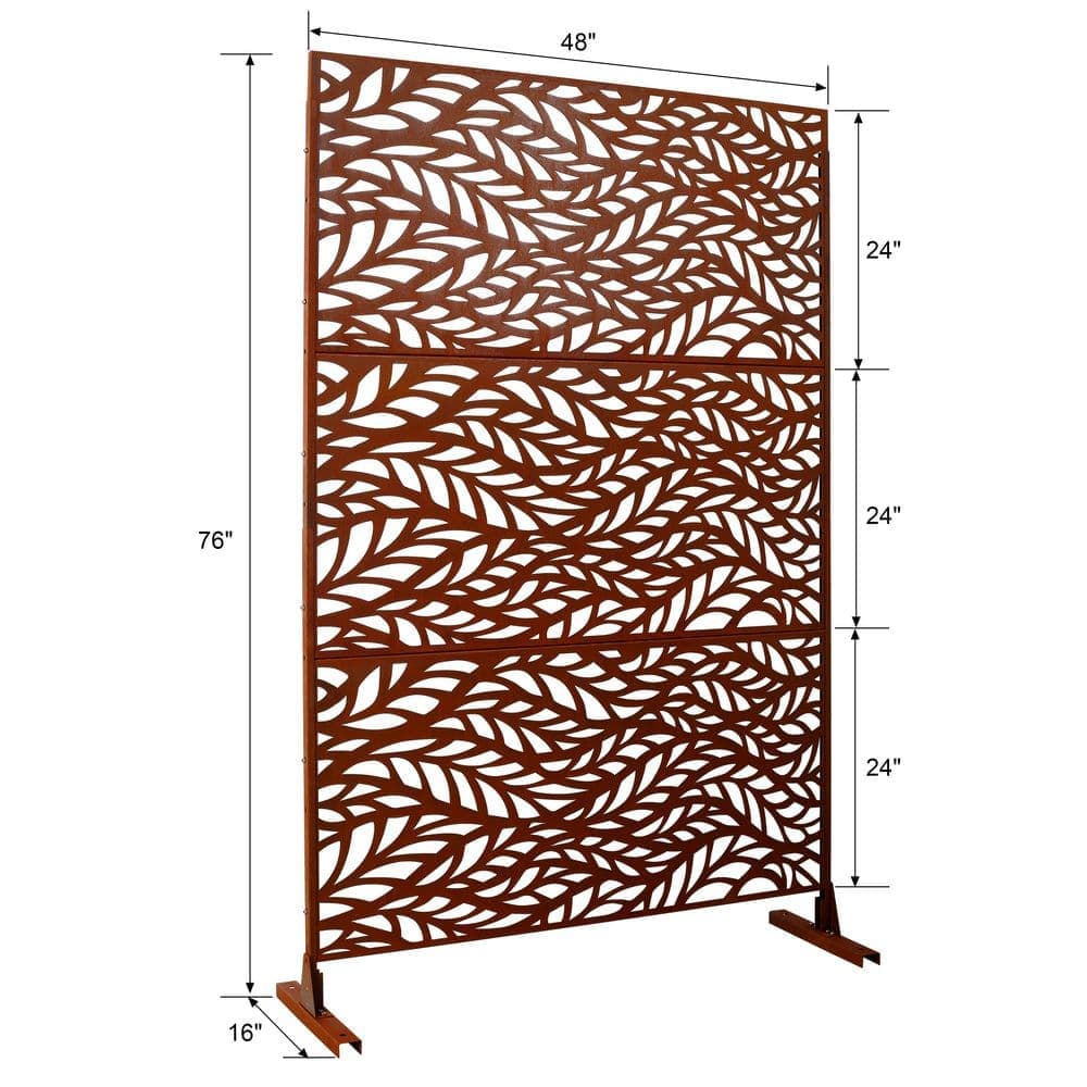 Unbranded Outdoor and Indoor Privacy Screen Metal Privacy Screen 76 in. H x 48 in. W Freestanding Decorative Privacy Screen, RUSTY (2)
