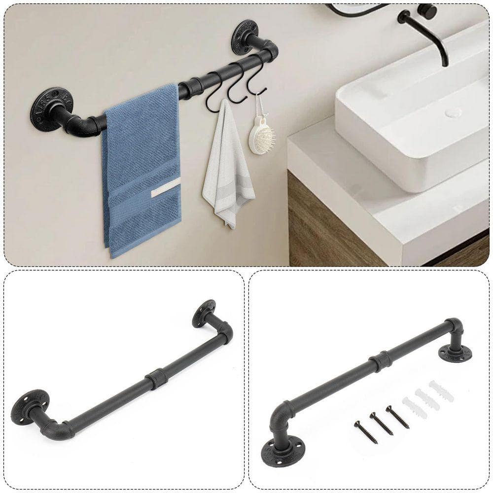 JFVKAF 5 Piece Bathroom Hardware Set with Towel Bar Towel Ring Toilet Paper Holder Robe Hooks in Black Finish (2)