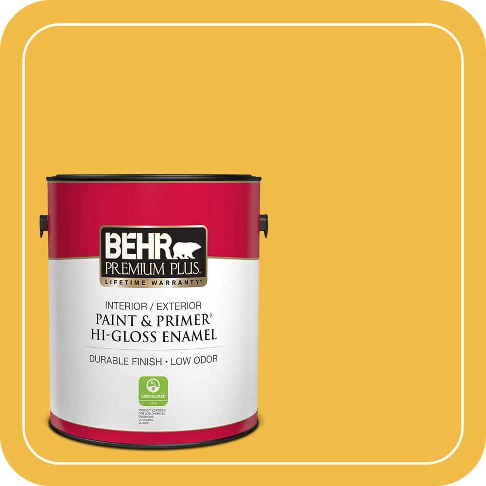 BEHR PREMIUM PLUS 1 gal. #P280-6 Bling Bling Hi-Gloss Enamel Interior/Exterior Paint & Primer (1)