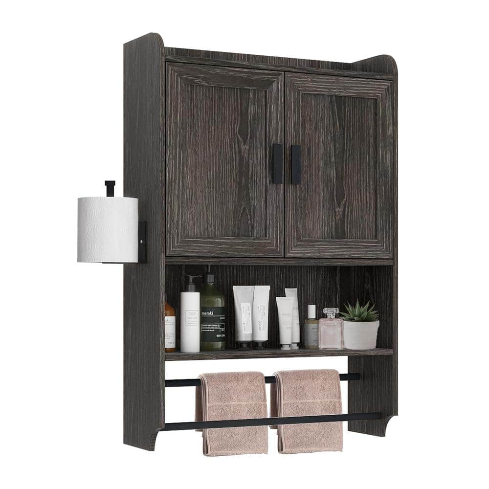 IDEAGLE 21.7 in. W x 7.5 in. D x 32.5 in. H Bathroom Storage Wall Cabinet in Brown, Medicine Cabinet for Bathroom (1)