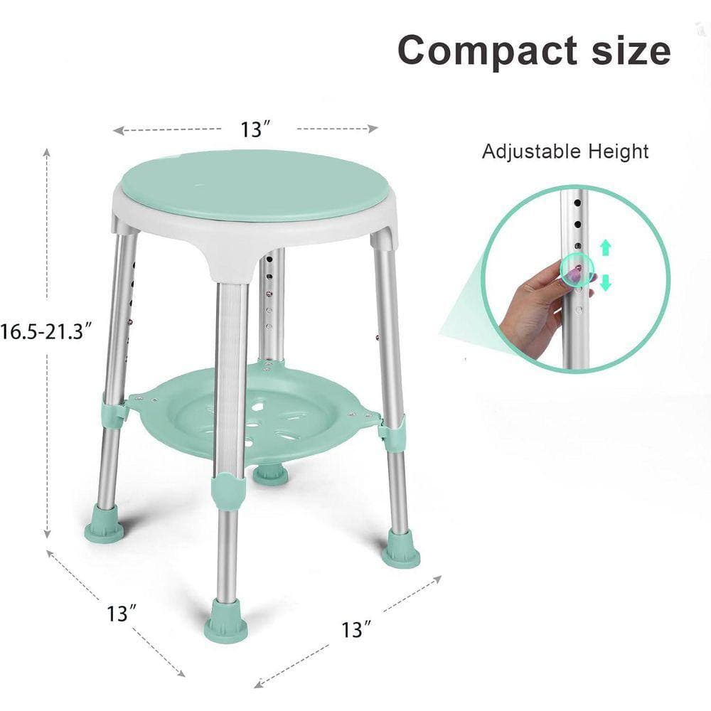 JFVKAF 13 in. W Adjustable Tub Seat Plastic Shower Stool in Green w/ Storage Tray Anti-Skid Feet for Seniors Handicap 350 lbs. (3)