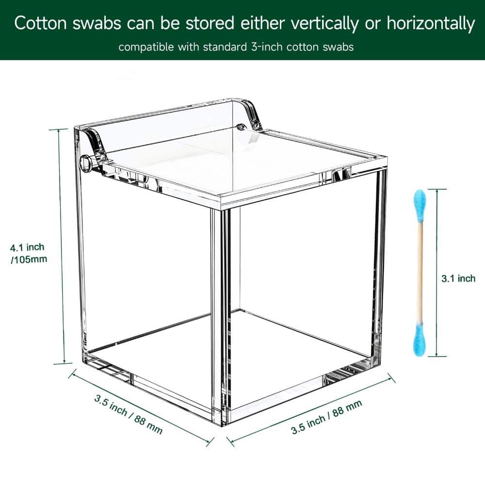 Unbranded Clear Acrylic Qtip Holder Dispenser with Hinged Lid for Cotton Swabs and Small Bath Essentials Vanity Storage (3)