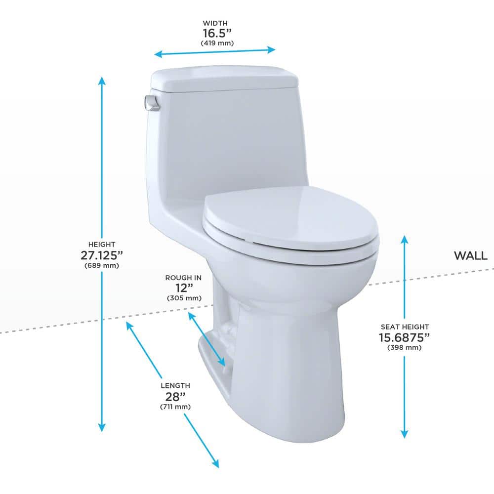TOTO Eco UltraMax 12 in. Rough In One-Piece 1.28 GPF Single Flush Cefiontect Elongated Toilet in Cotton White, Seat Inlcuded (2)