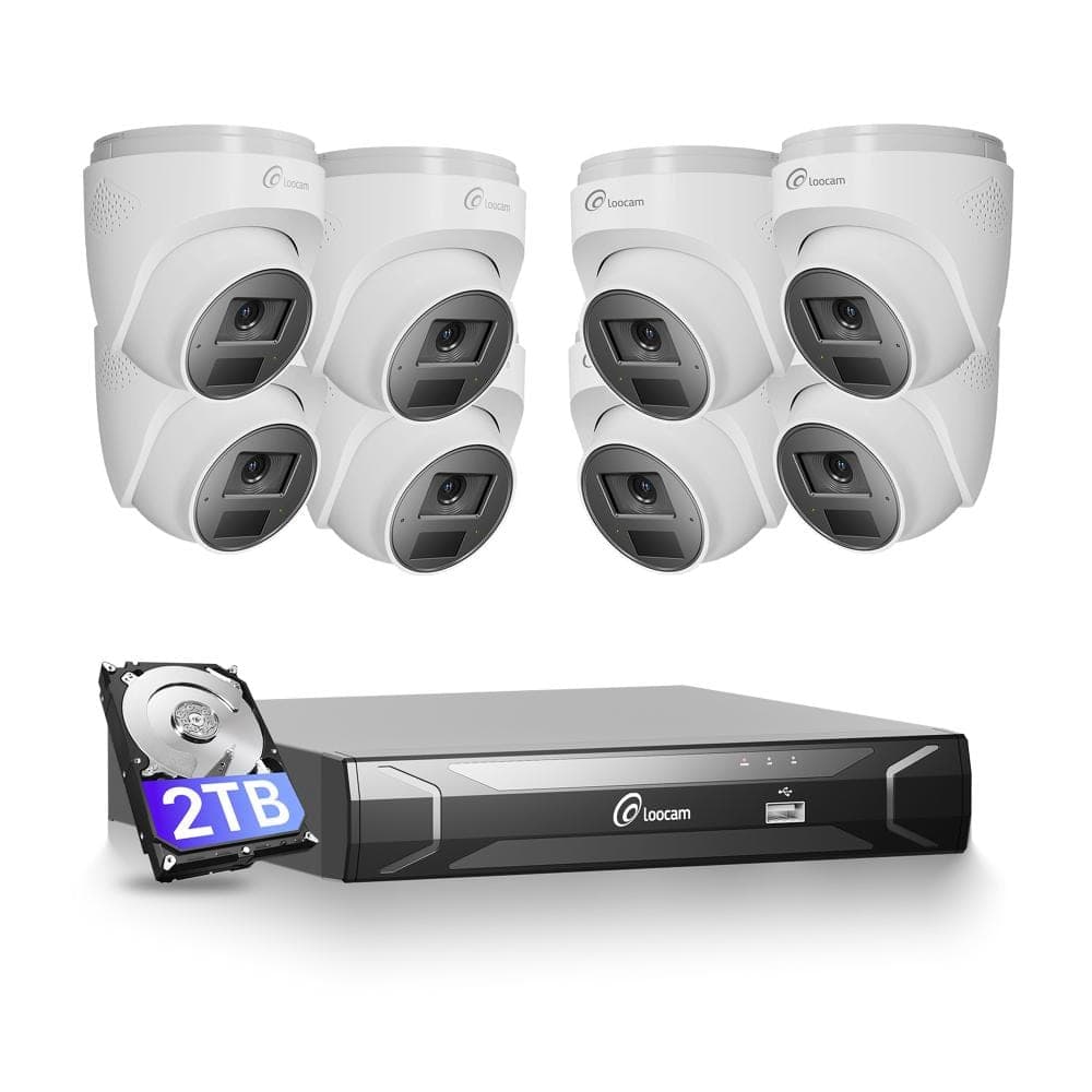 LOOCAM 8 Channel 2.5K 5MP PoE NVR Security Camera System 2TB, 8 Pieces 4MP Wired PoE IP Cameras, 2-Way Audio, Person Detection
