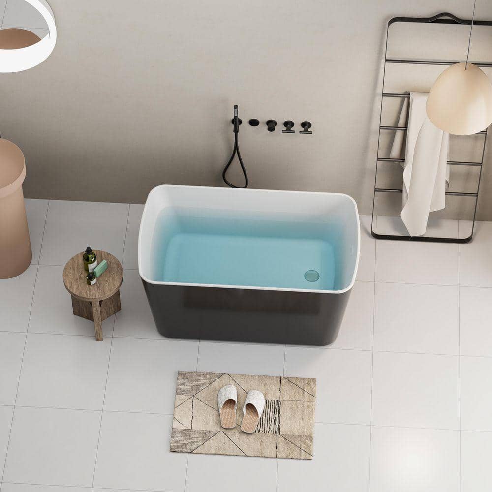 EAKYHOM 49 in. x 28 Freestanding Acrylic Soaking Bathtub with Chrome Overflow & Quick Drain System in Glossy Black (3)