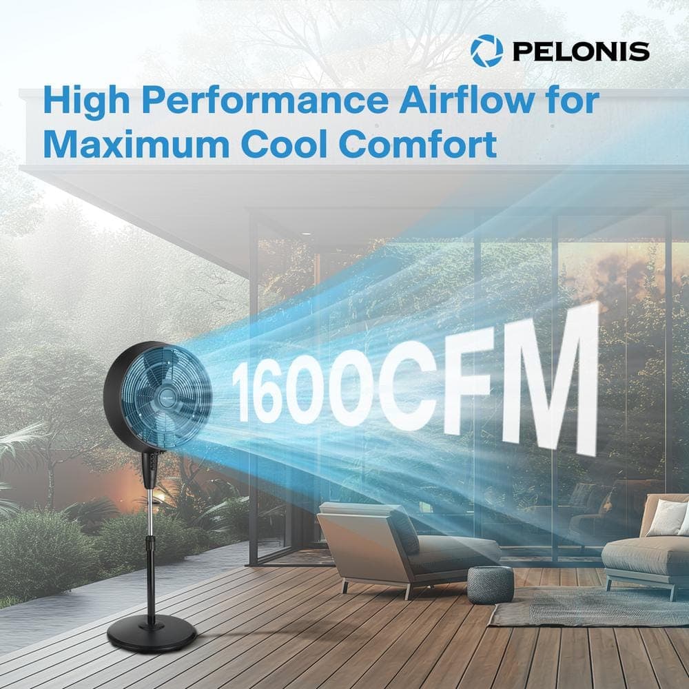 Pelonis 18 in. 3 Speeds Outdoor Misting Pedestal Fan in Black with 80° Oscillation 1600 CFM for up to 500 sq. ft (3)