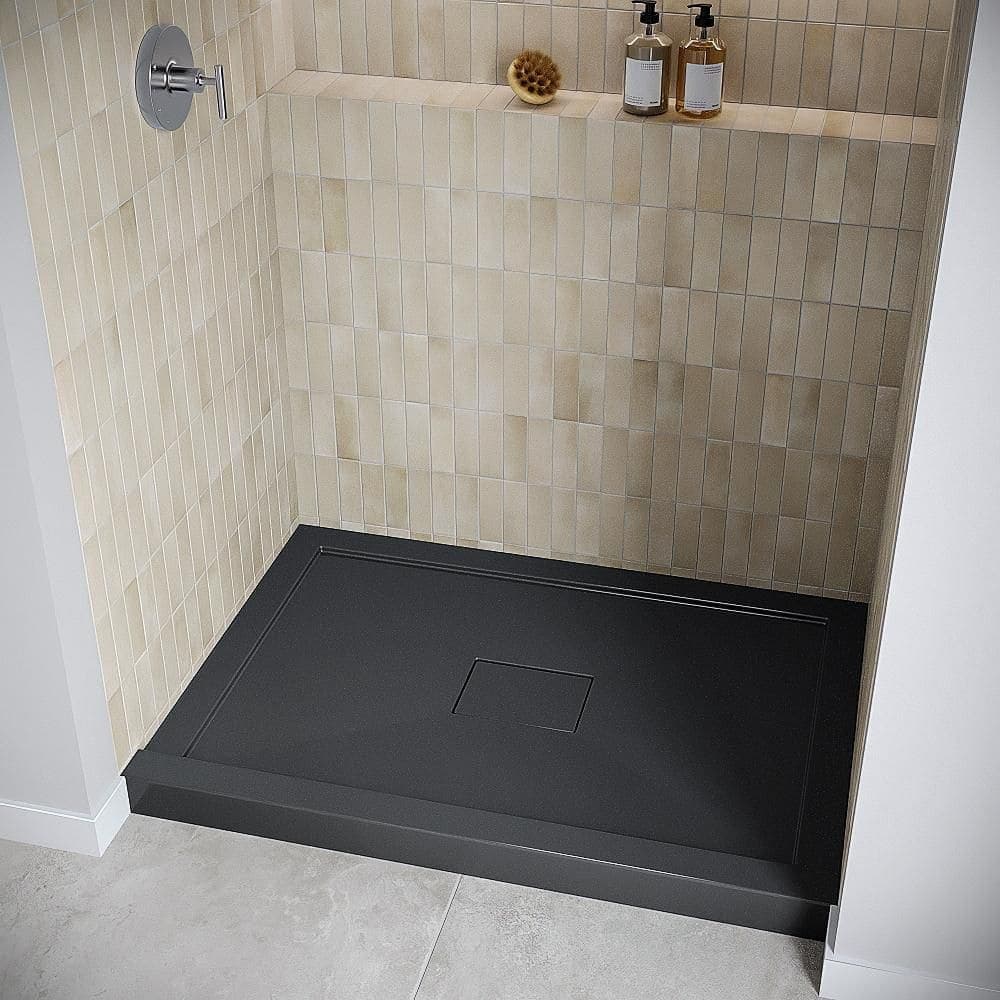 Streamline GB-2527-112-BL 48 in. x 32 in. Alcove Acrylic Shower Pan Base in Glossy Black with Center Drain, Drain Included (3)