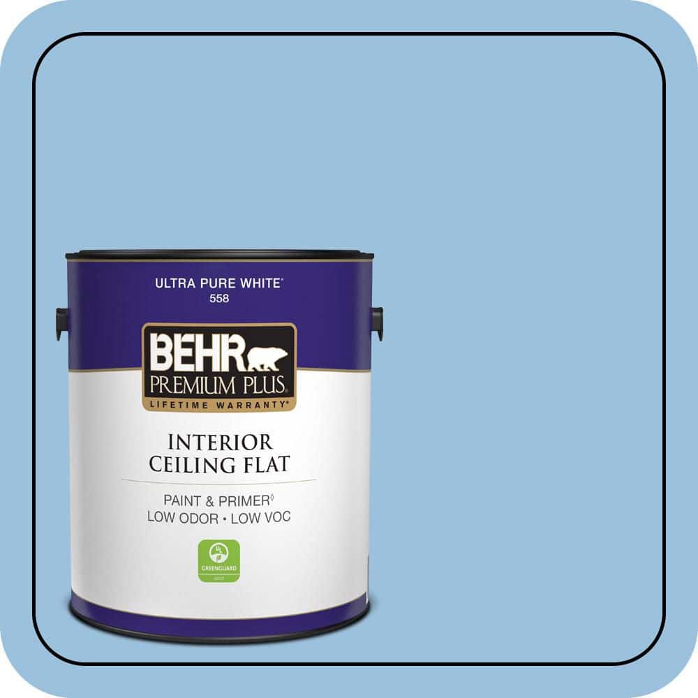 BEHR PREMIUM PLUS 1 gal. #M520-3 Charismatic Sky Ceiling Flat Interior Paint & Primer (1)
