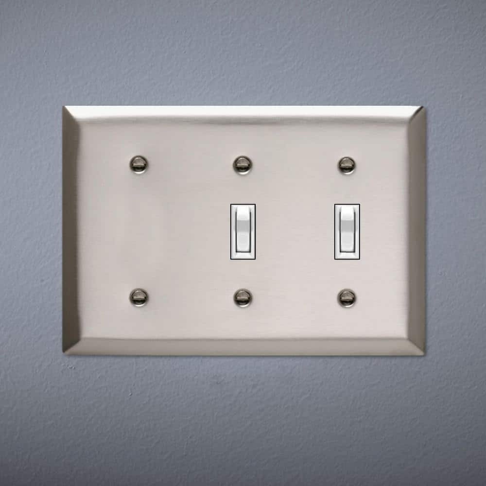 Legrand Pass & Seymour 302/304 S/S 3 Gang 2 Toggle 1 Strap Mount Blank Wall Plate, Stainless Steel (1-Pack) (2)