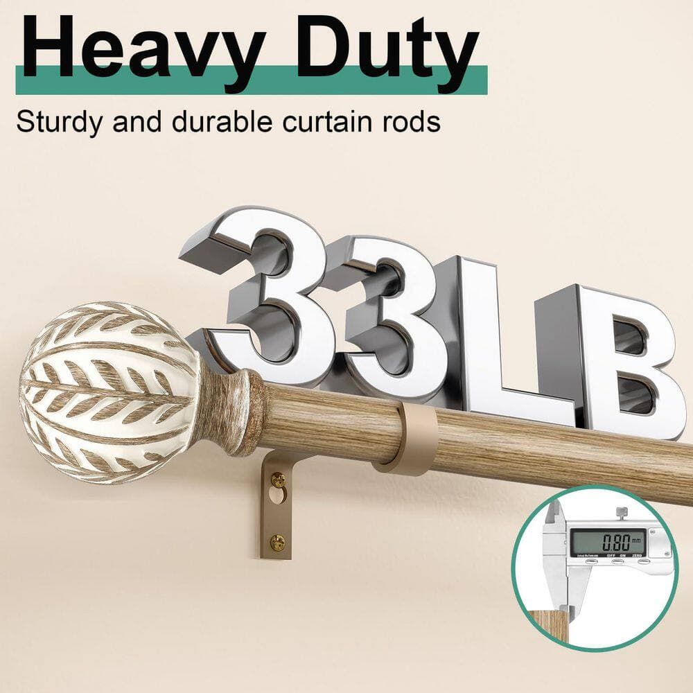 Numhew 88 in. Adjustable Heavy Duty Window Curtain Shower Curtain Rod with Imitation Wood Grain Finials in Brown (3)