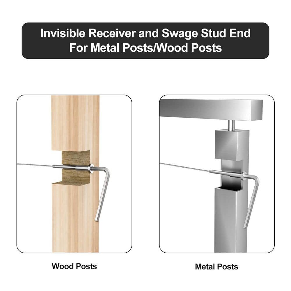 Afoxsos 60 Pack 2.57 in. W Invisible Cable Railing Kit for 2 x 2 Wood/Metal Posts (3)