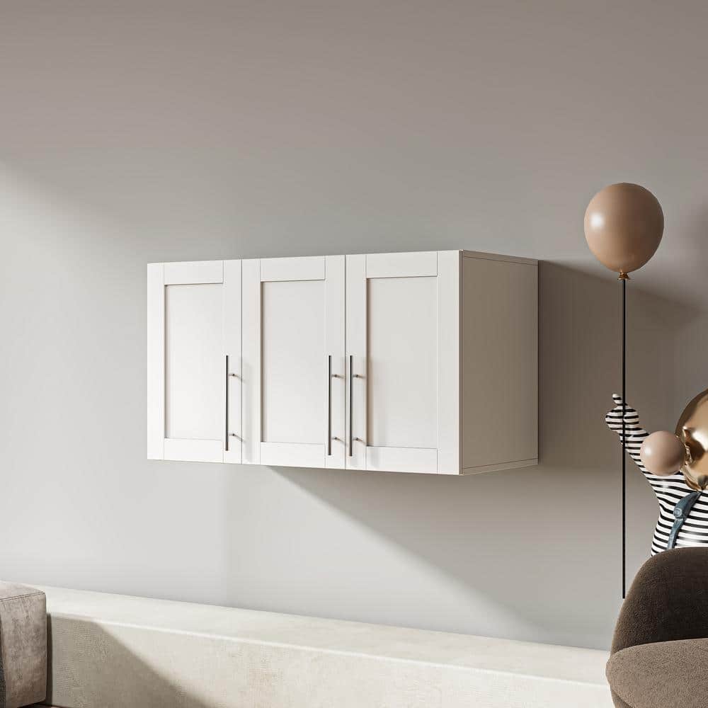 Unbranded 35.43 in. W x 15.75 in. D x 19.69 in. H Bathroom Storage Wall Cabinet with 3 Doors and Adjustable Shelf in White