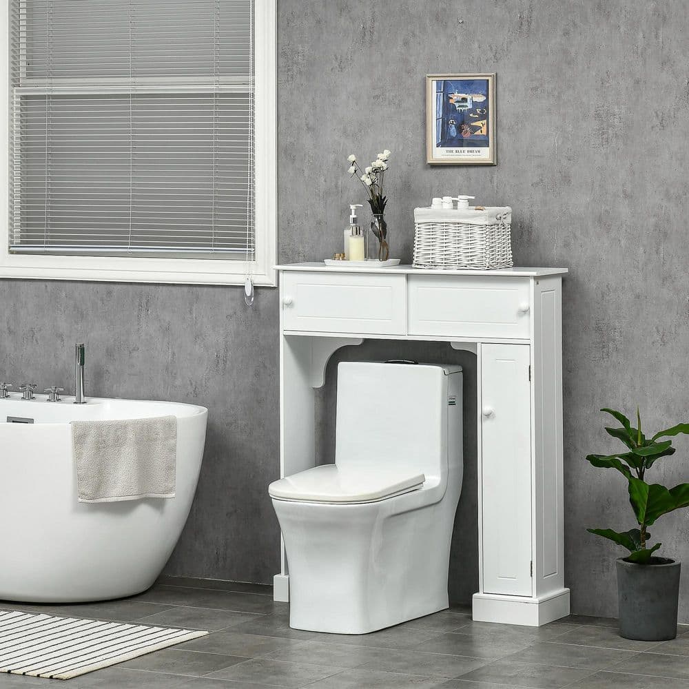 Buruis 35 in. W x 41 in. H x 9 in. D White Over The Toilet Storage with Adjustable Shelves and Toilet Rack (2)