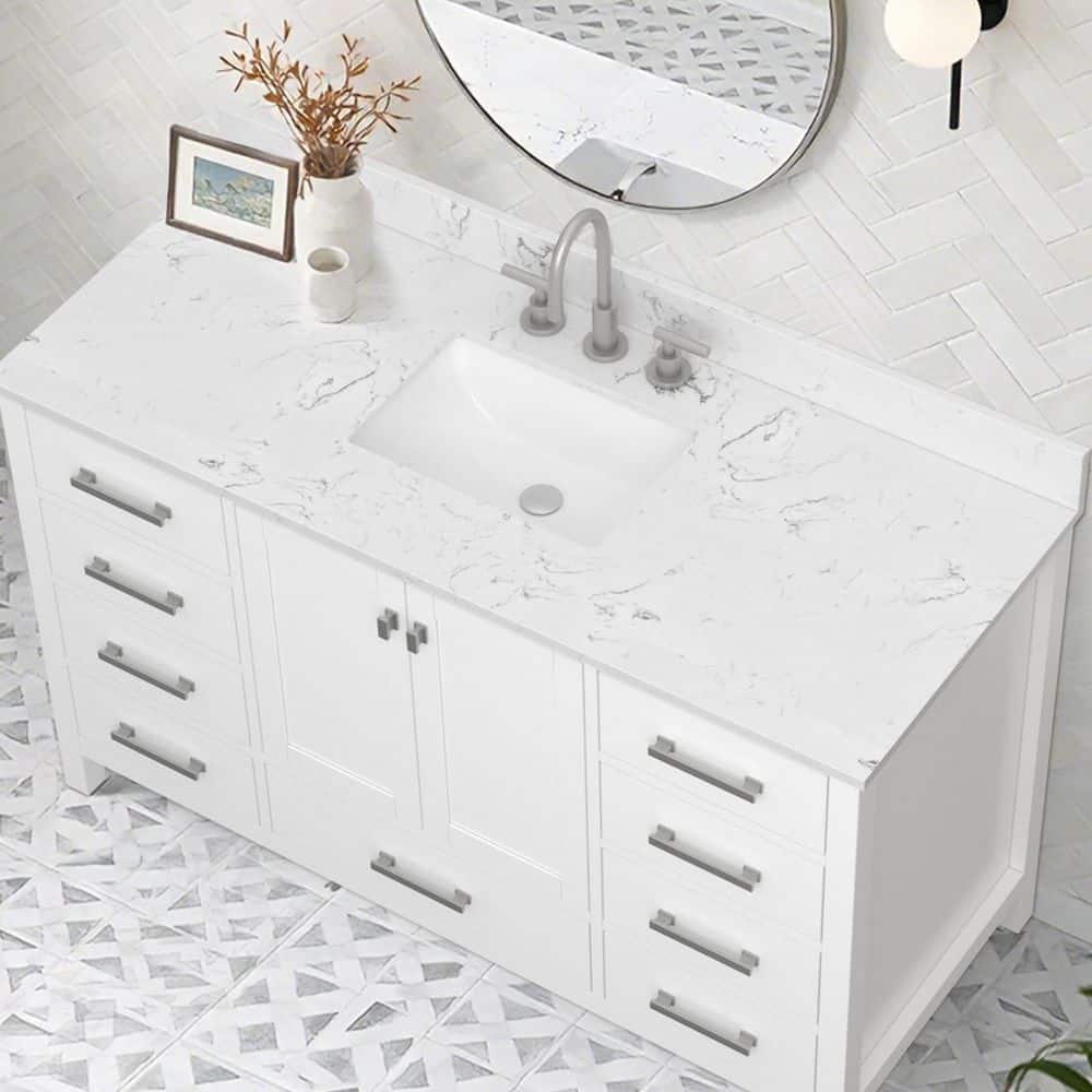 YASINU 54 in. W x 22 in. D Engineered Stone Rectangular Single Sink Bathroom Vanity Top in Vein White (2)