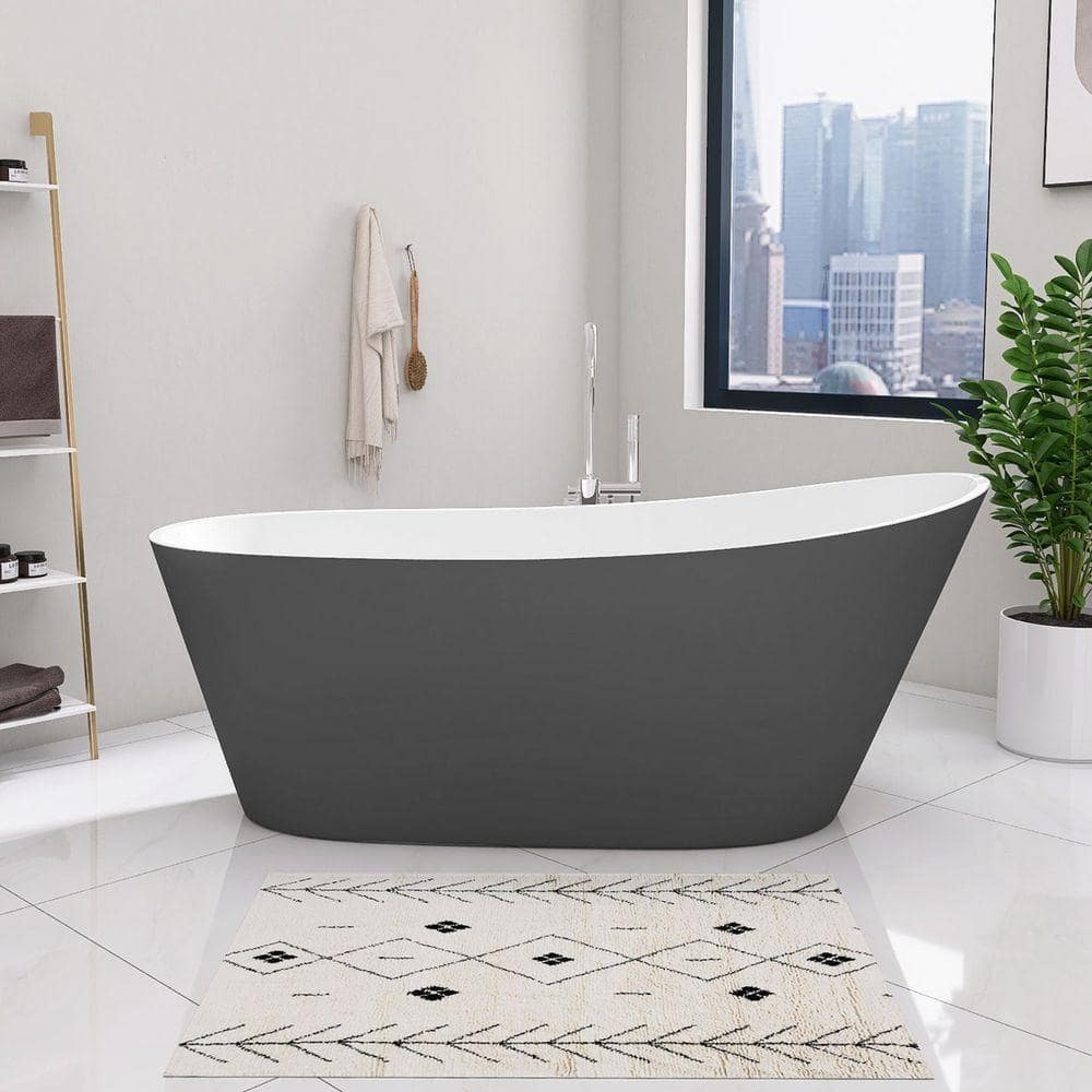 NTQ 59 in. x 29 in. Freestanding Soaking Bathtub Free Standing Tub with Removable Drain Stand Alone Bath Tubs in Matte Gray (1)