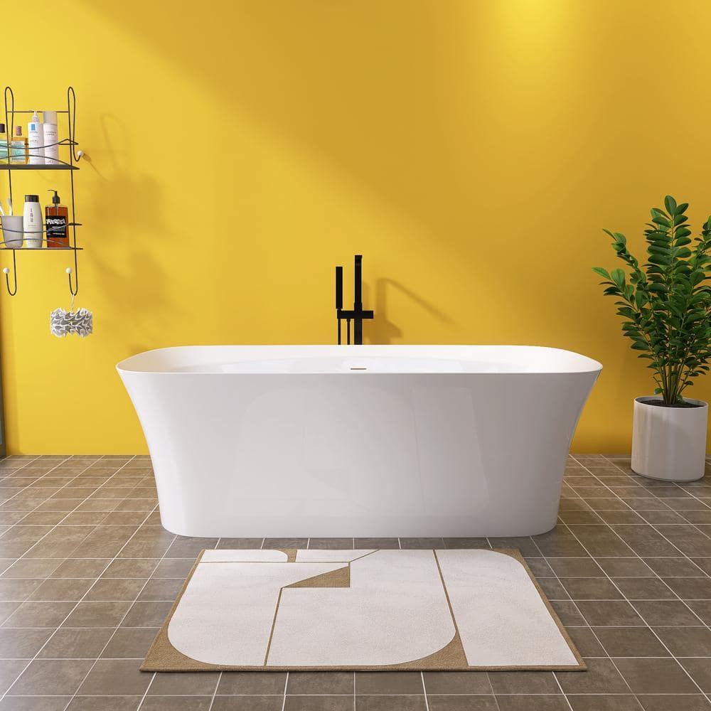 ANGELES HOME 67 in. x 30.7 in. Soaking Bathtub with Integrated Slotted Overflow and Chrome Pop-up Drain Anti-clogging in Gloss White (1)
