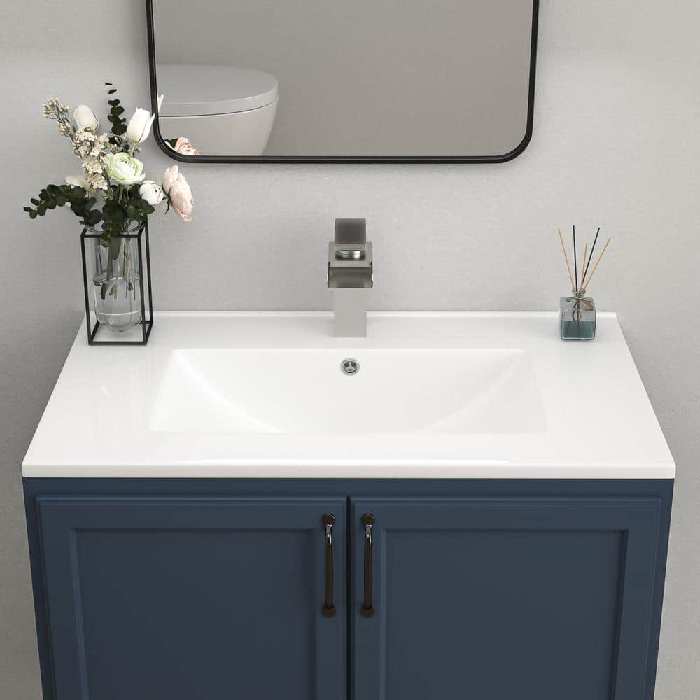 Logmey 30 in. W 18 in. D Ceramic White Rectangular Single Sink Bathroom Vanity Top White (4)