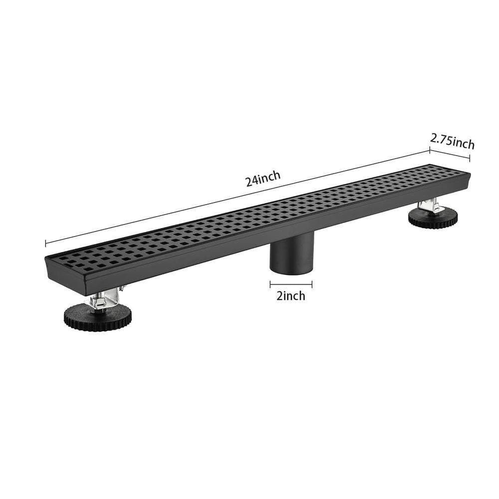 Tahanbath 24 in. Linear Shower Drain, Included Hair Strainer and Leveling Feet In Matt Black (2)
