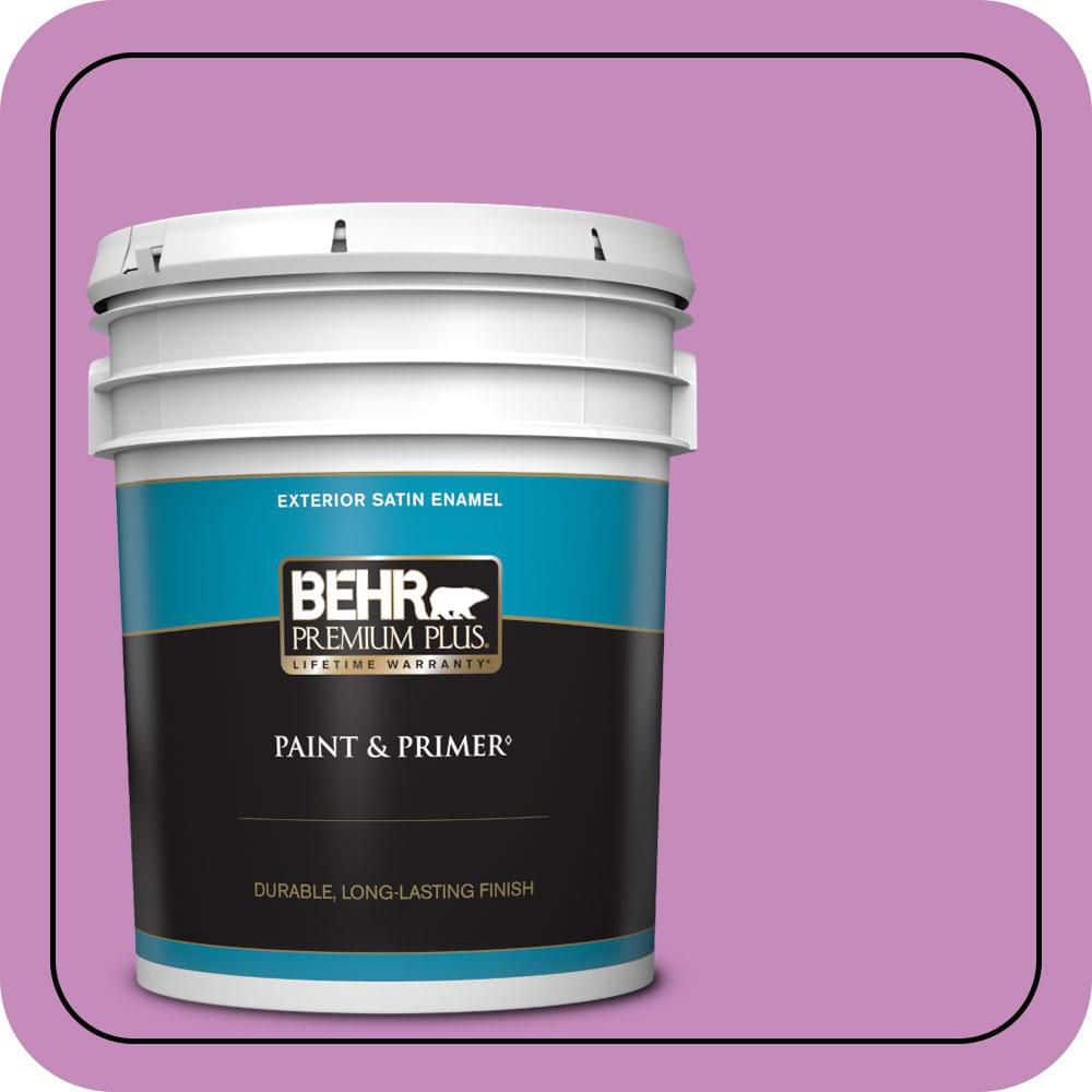 BEHR PREMIUM PLUS 5 gal. #P110-4 Rock Star Pink Satin Enamel Exterior Paint & Primer