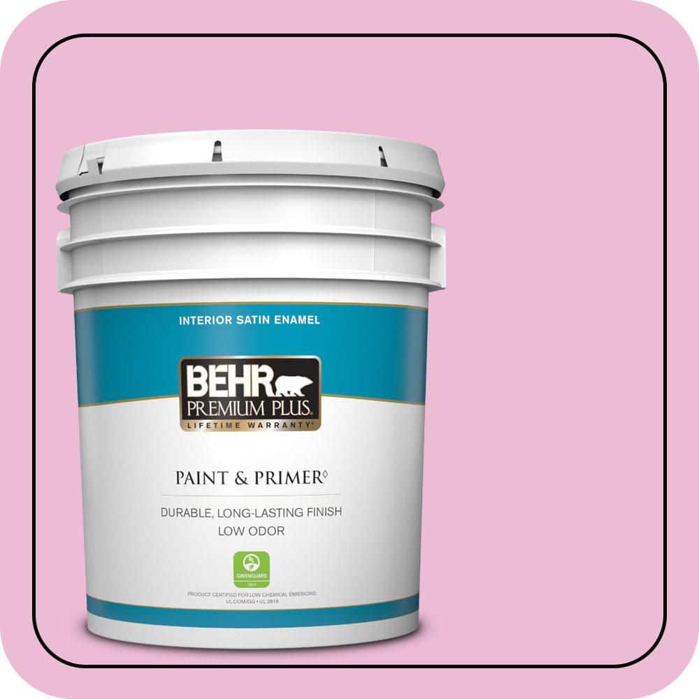 BEHR PREMIUM PLUS 5 gal. #690A-3 Sweet Taffy Satin Enamel Low Odor Interior Paint & Primer