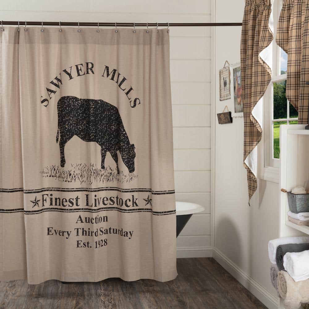 VHC BRANDS Sawyer Mill Charcoal Grey and Khaki 72 in. Cow Shower Curtain (2)
