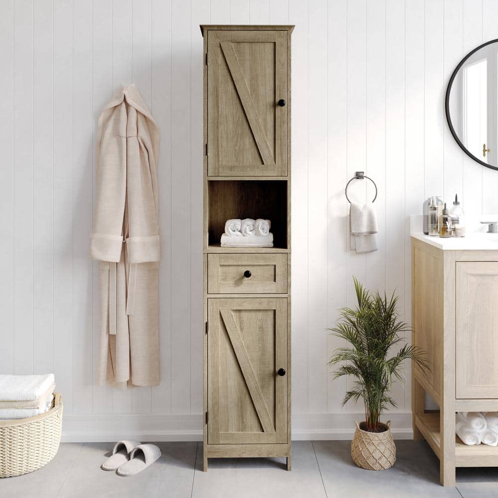 Carnegy Avenue Dune 15 in. W x 10 in. D x 70 in. H Engineered Wood Linen Freestanding Tower Linen Cabinet in Brown