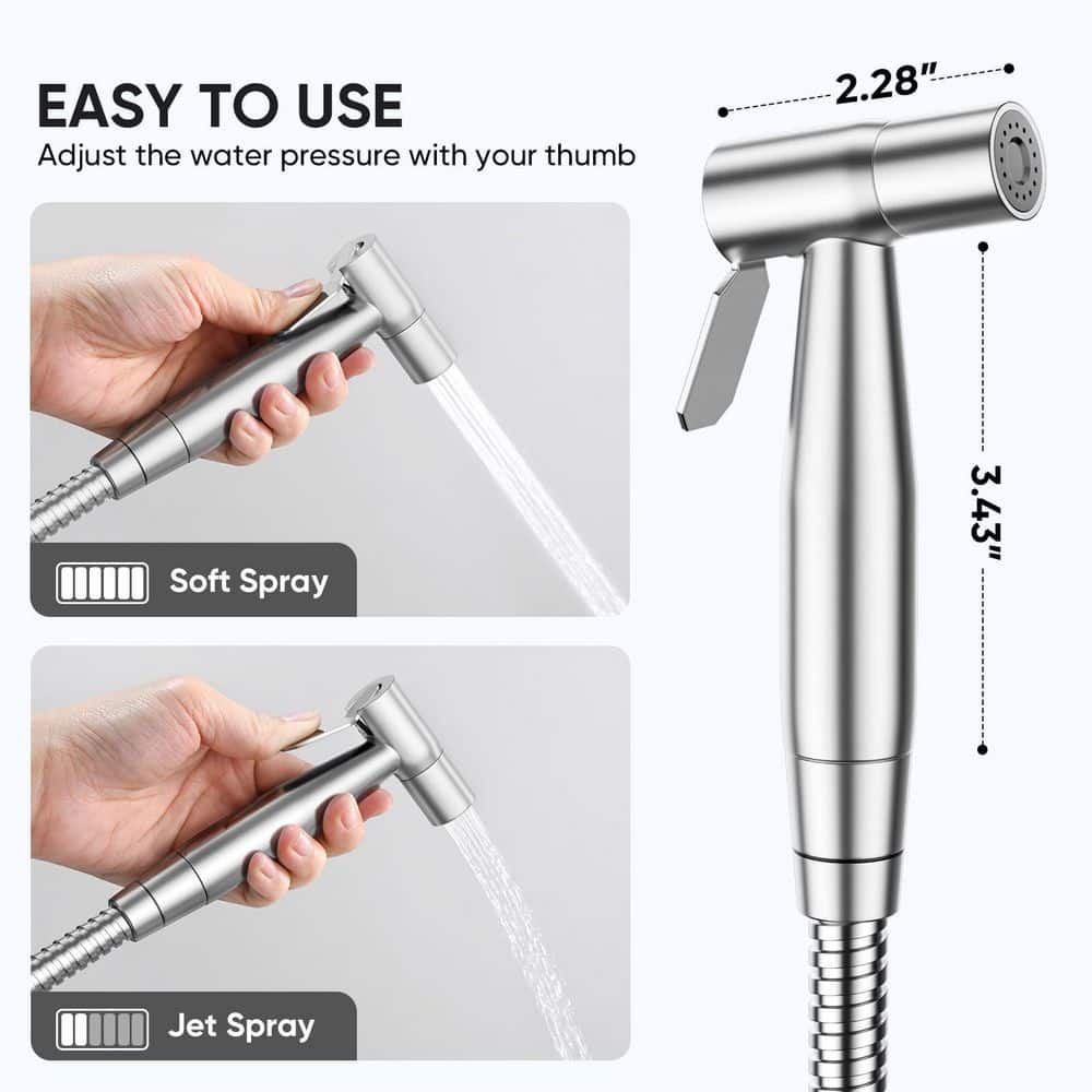 Wudkey Handleld Bidet Sprayer Bidet Attachment in Stainless Steel Brushed Nickel Faucet and Adjustable Water Pressure (2)
