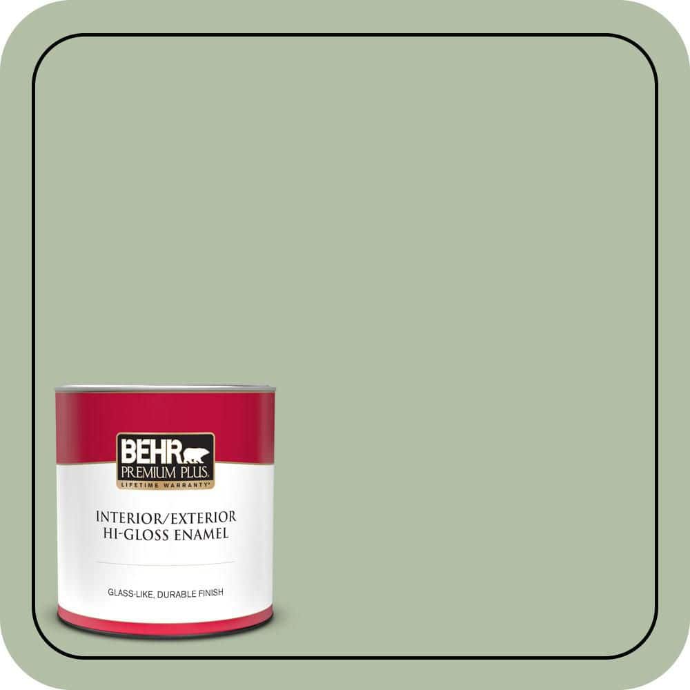 BEHR PREMIUM PLUS 1 qt. #S390-3 Creamy Spinach Hi-Gloss Enamel Interior/Exterior Paint & Primer (1)