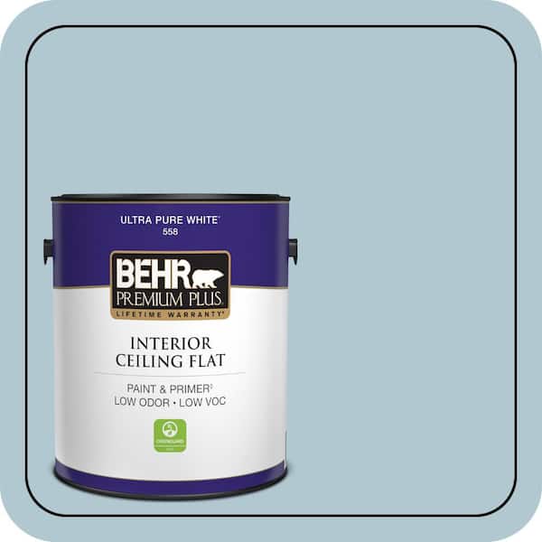 BEHR PREMIUM PLUS 1 gal. #S470-2 Gentle Sea Ceiling Flat Interior Paint & Primer (2)
