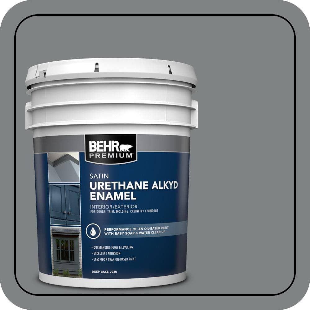 BEHR PREMIUM 5 gal. #PPU26-03 Legendary Gray Urethane Alkyd Satin Enamel Interior/Exterior Paint
