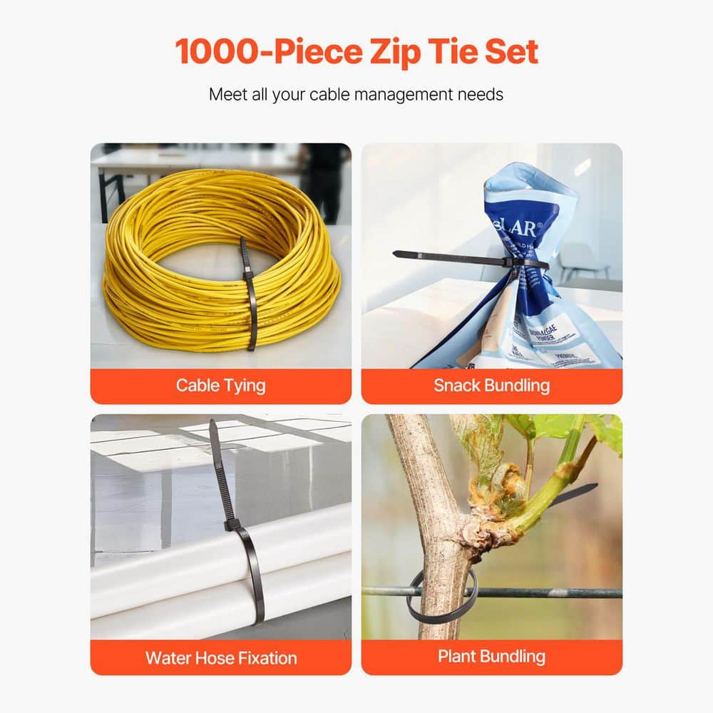 SKYSHALO 1000 Pack Cable Zip Ties 8 in. Heavy Duty Cable Wire Ties with 45 lbs. High Tensile Strength Multi-Purpose Self-Locking (2)
