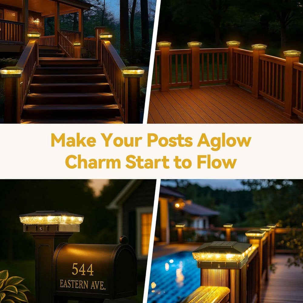 Afoxsos 12-Pack IP65 Waterproof Solar Post Cap Lights for 4 x 4 5 x 5 Wood Vinyl Posts 10-12 Hour Warm Cool Glow Black (3)