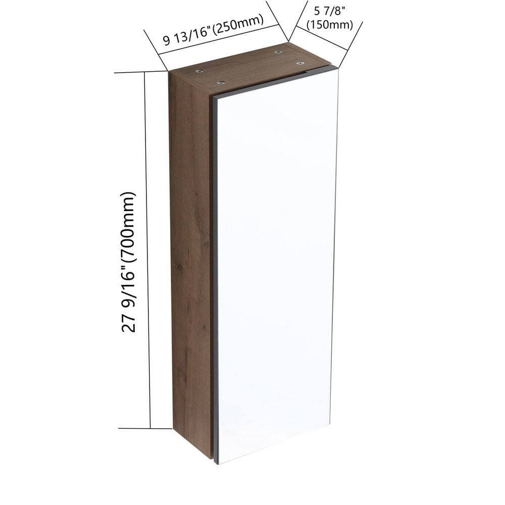 Buruis 9.8 in. W x 5.9 in. D x 27.6 in. H Bathroom Storage Wall Cabinet in Brown with Mirror Door and Adjustable Glass Shelves (2)