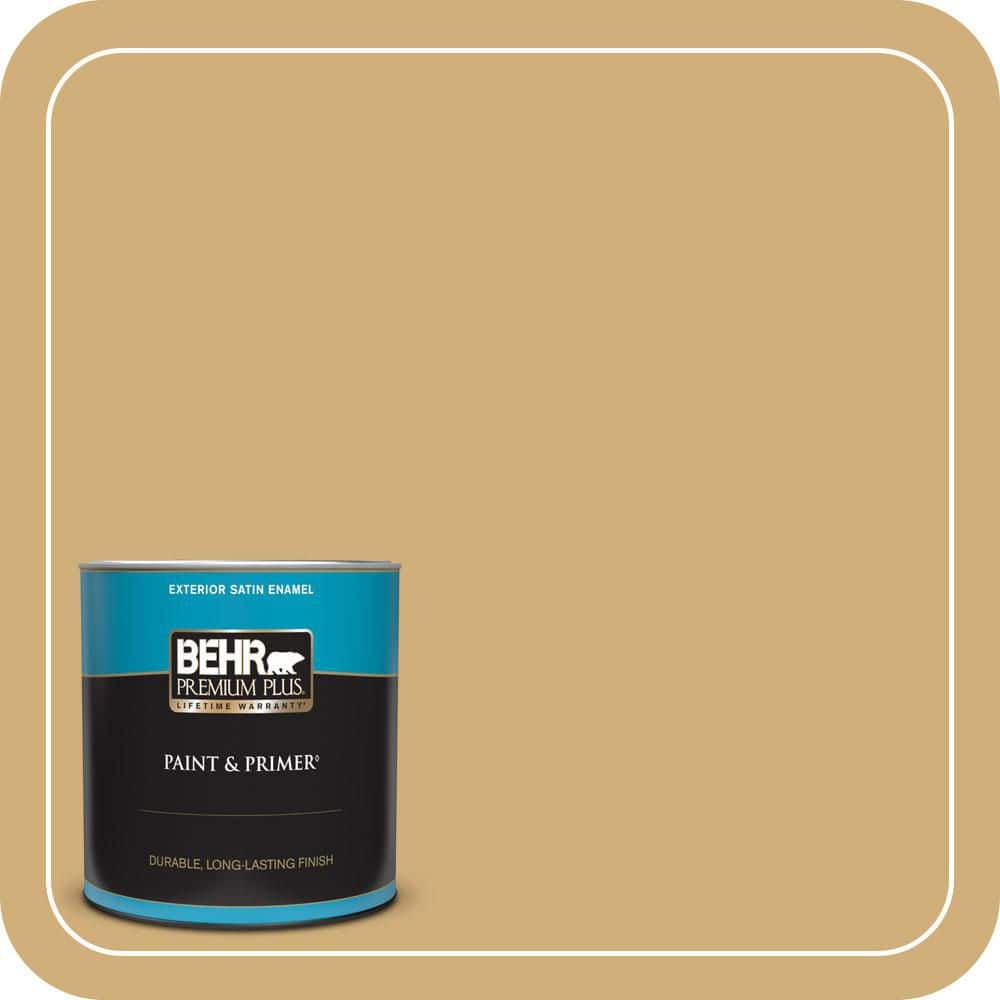 BEHR PREMIUM PLUS 1 qt. #PPU6-15 Romanesque Gold Satin Enamel Exterior Paint & Primer