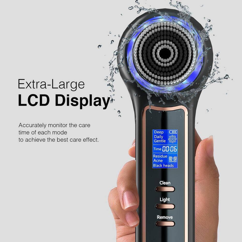 Wudkey 1-Piece Bathroom Accessory Set in Black, Electric Facial Cleansing Brush with LCD Screen, 3-in-1 Face Scrubber (2)