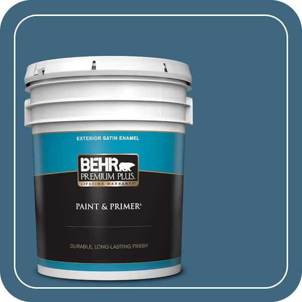 BEHR PREMIUM PLUS 5 gal. #MQ5-61 Ocean Storm Satin Enamel Exterior Paint & Primer (2)
