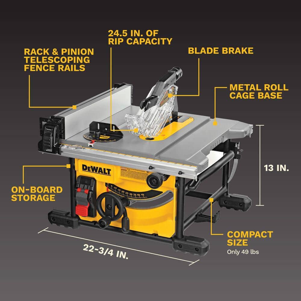 DEWALT 15 Amp Corded 8-1/4 in. Compact Jobsite Tablesaw with Compact Table Saw Stand (3)