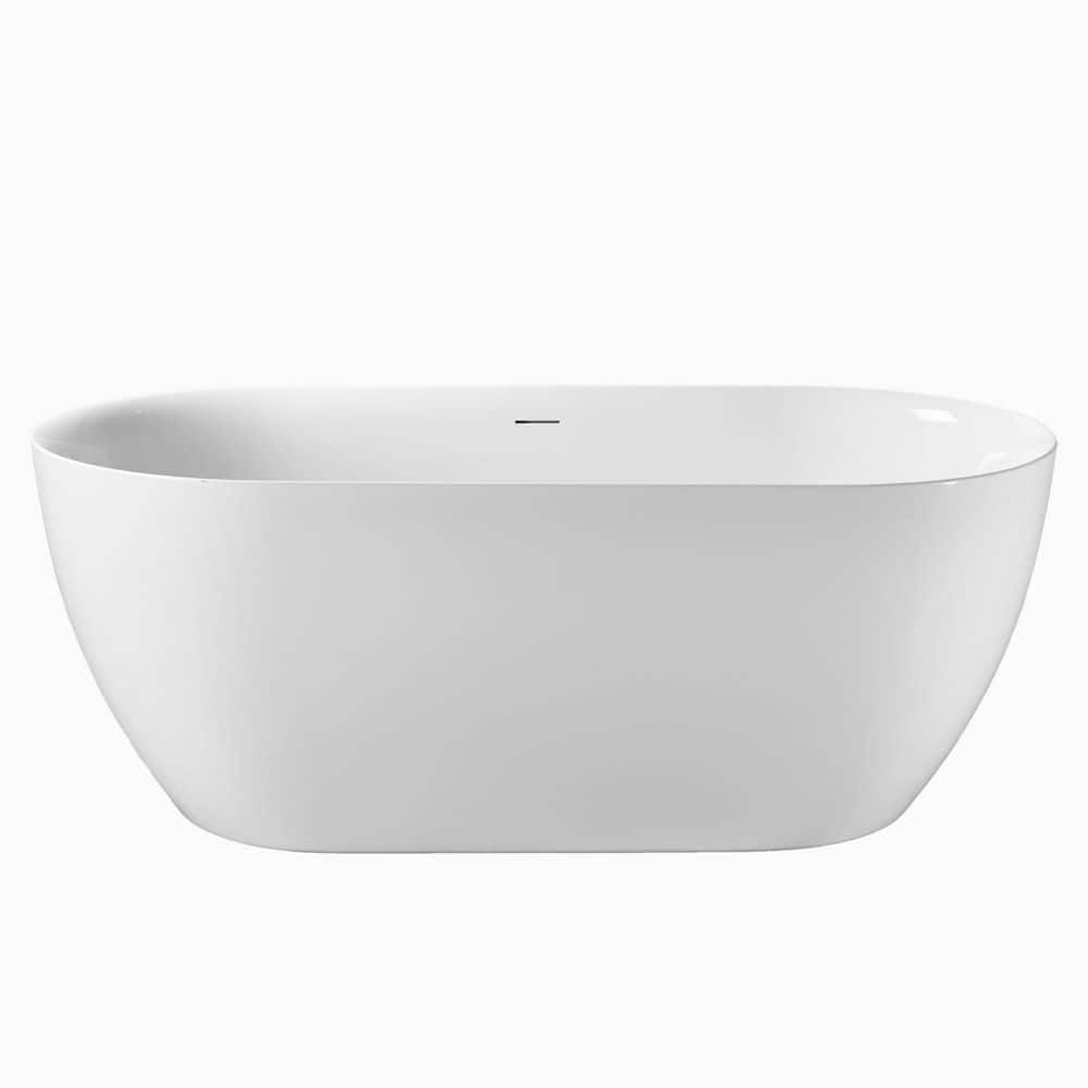 WELLFOR 55 in. x 28 in. Acrylic Freestanding Soaking Bathtub in Gloss White with Overflow and Pop-up Anti-blockage Drain (1)