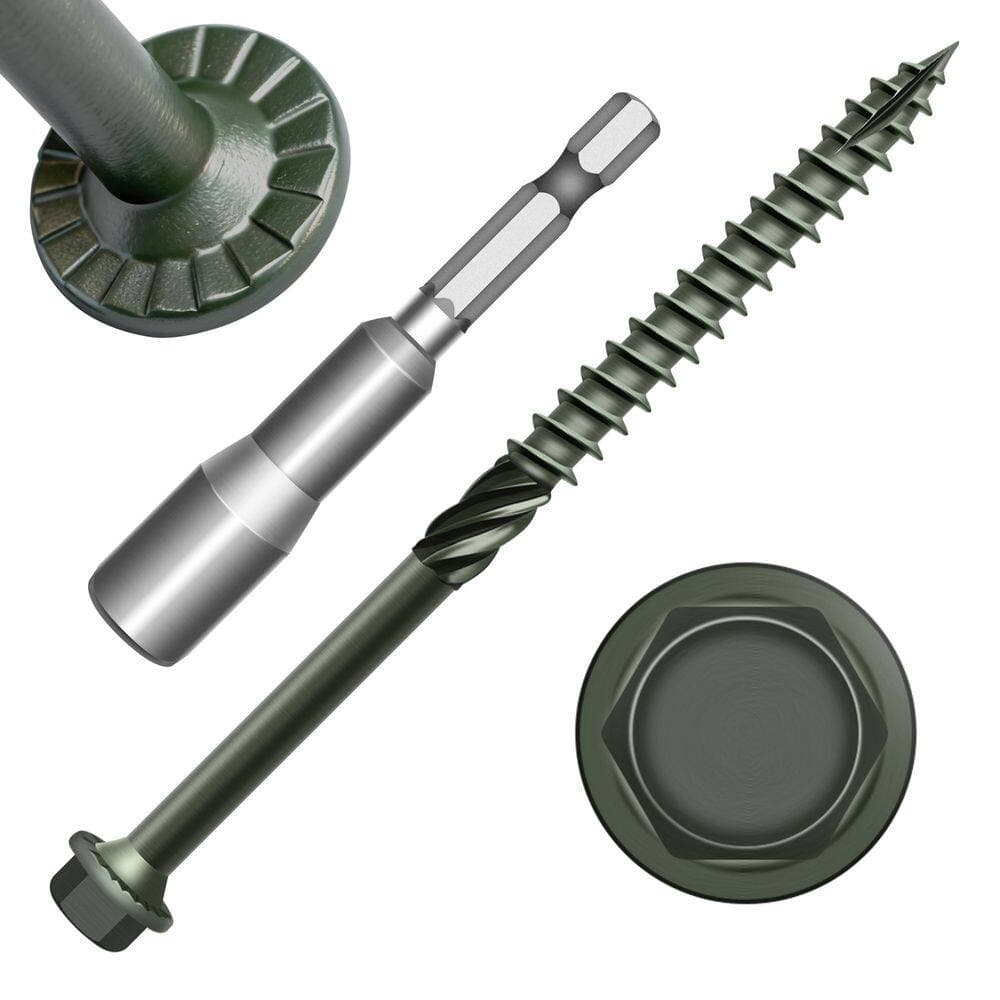 MYWISH Bedrock Line #14 x 4 in. Green Hex Washer Head Structural Screws (100-Piece)