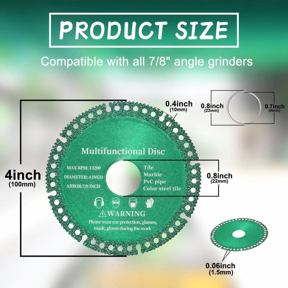 LAIFUCAM 5 Pack 4 in. Indestructible Diamond Cutting Disc for Angle Grinder, 7/8 in. Arbor, Cuts Metal Wood PVC (2)