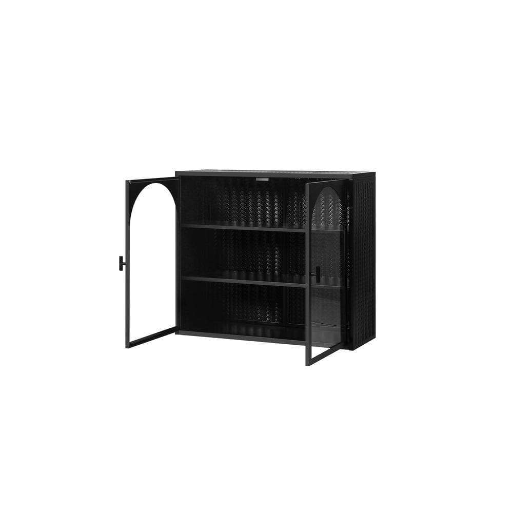 Unbranded Modern Metal 27.56 in. W x 9.06 in. D x 23.62 in. H Bathroom Storage Wall Cabinet in Black (2)