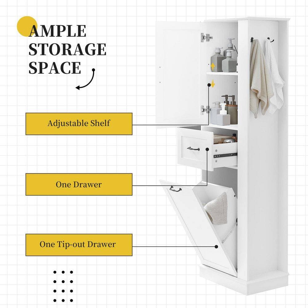 COWLOWN 20.3 in. W 13.8 in. D 67.8 in. H Linen Cabinet Tilt-Out Compartment, Adjustable Shelves (4)